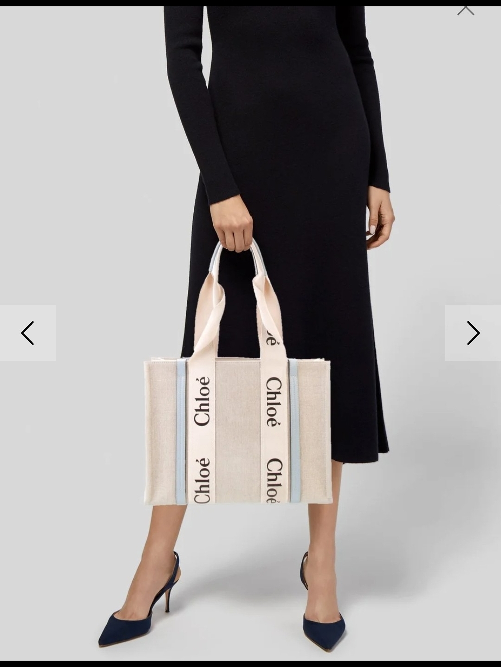 Chloé Beige Canvas Tote with Light Blue Trim and Logo Straps - Picture 4 of 5